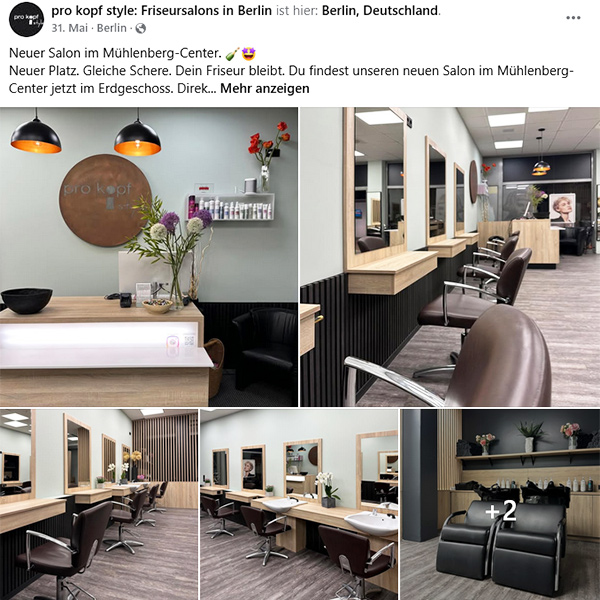 pro kopf style: Neuer Friseursalon im Mühlenberg-Center, Berlin > Social Media Post