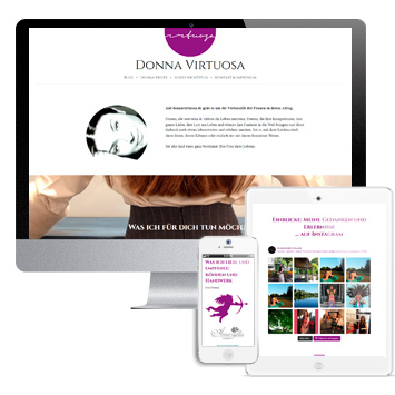 Website der Bloggerin donnavirtuosa.de - dargestellt auf drei Monitorgrößen